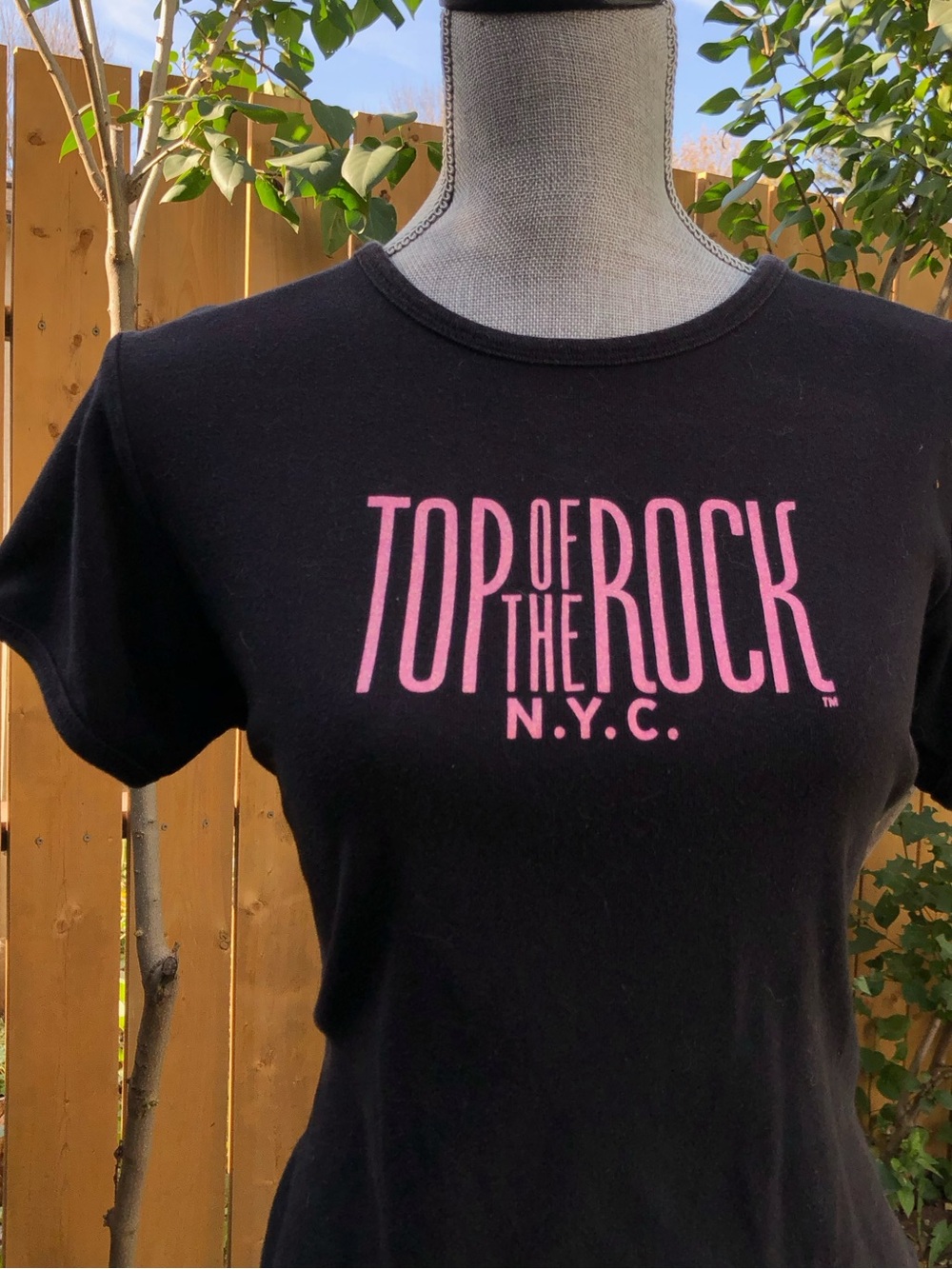 Top of the Rock N.Y.C. Black Tee with Pink Glitter Logo Size Medium